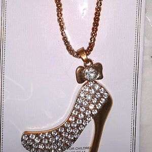 Gold High Heel Crystal Pendant Necklace Rhinestone 20"-24" Adjustable ch…